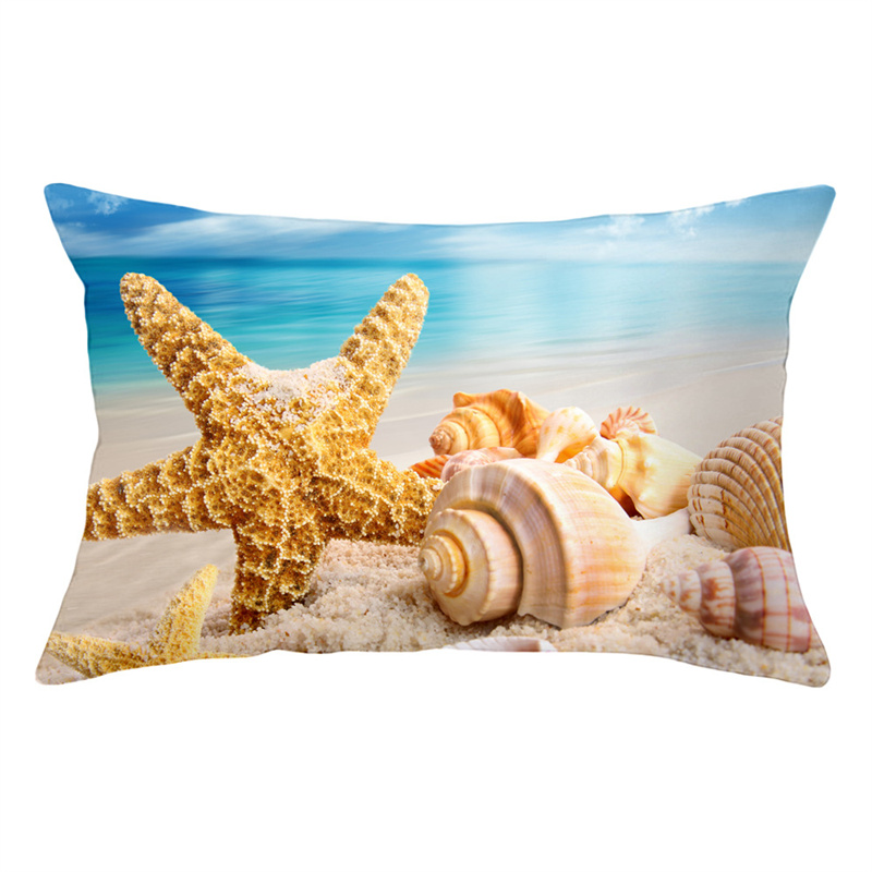 Summer Beach Pillow Case Starfish Sea Snail Shell Cushion Cover Sofa Home Decoration Landscape Polyester