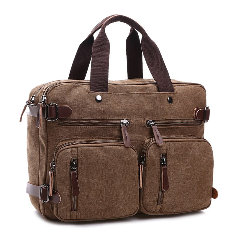 Men Canvas Briefcase Travel Bags Suitcase Classic Messenger Shoulder Bag Tote Handbag Big Casual Business Laptop Pocket XA138ZC: Coffee L