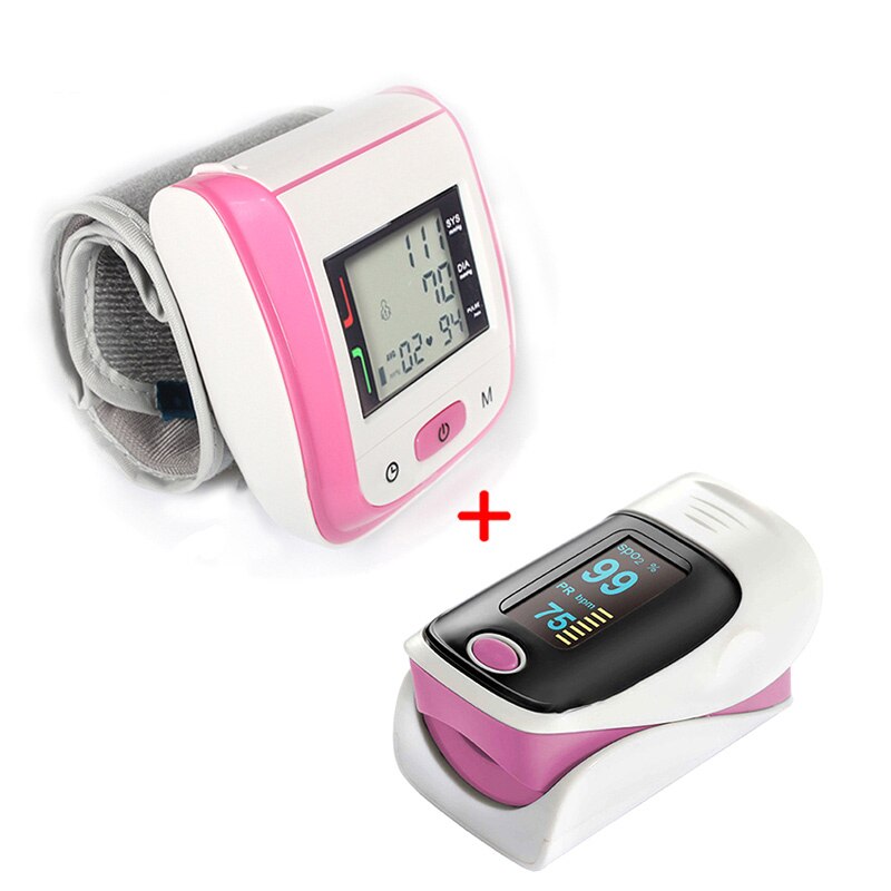 Loodom Finger Pulse Oximeter OLED Digital Arm Blood Pressure Monitor Sphygmomanometer Upper Cuff Health Care Heart Beat Meter: Pink