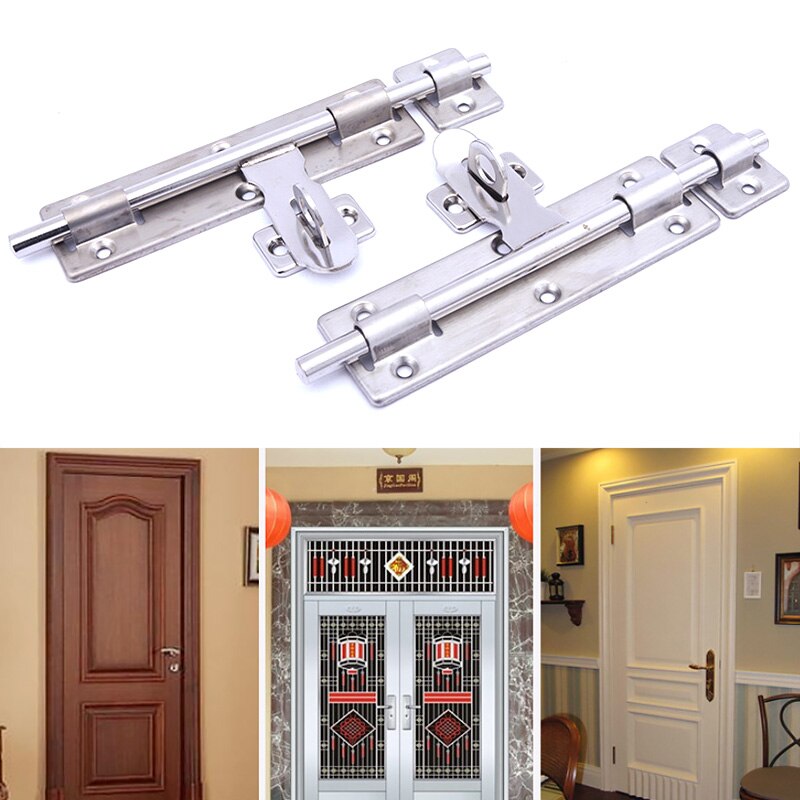 4/6/8 inch Long Silver Stainless Steel Door Bolts Latch Solid Sliding Bolt Latch Staple Gate Safety Lock Door Hardware Furniture
