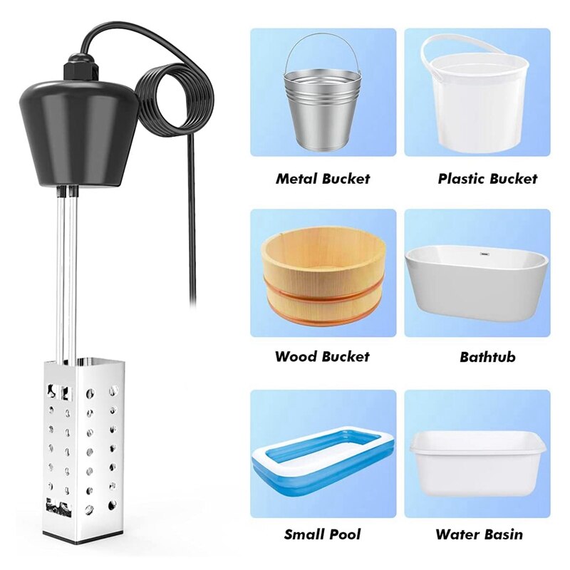 Electric Immersion Heater,2500W Bucket Water Heater with Stainless Steel Guard Suspension Head Water Heater Eu Plug