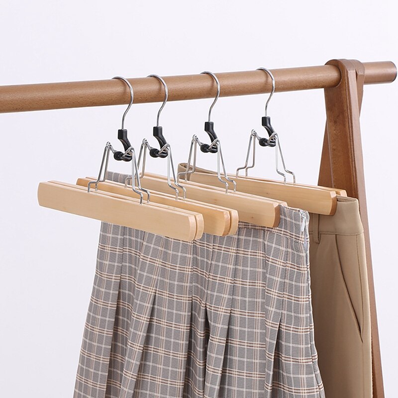 1 Set Of 10 Multifunction Wooden Pants Hanger Rack Anti Slip Felt Hook Pant Skirt Hangers Trouser Clamp Hanger