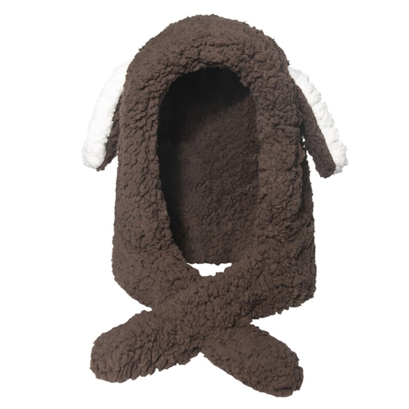 Winter warme capuchon lange sjaal muts puppy hondenoren pluizige pluche oorkleppen muts sjaal: Paars
