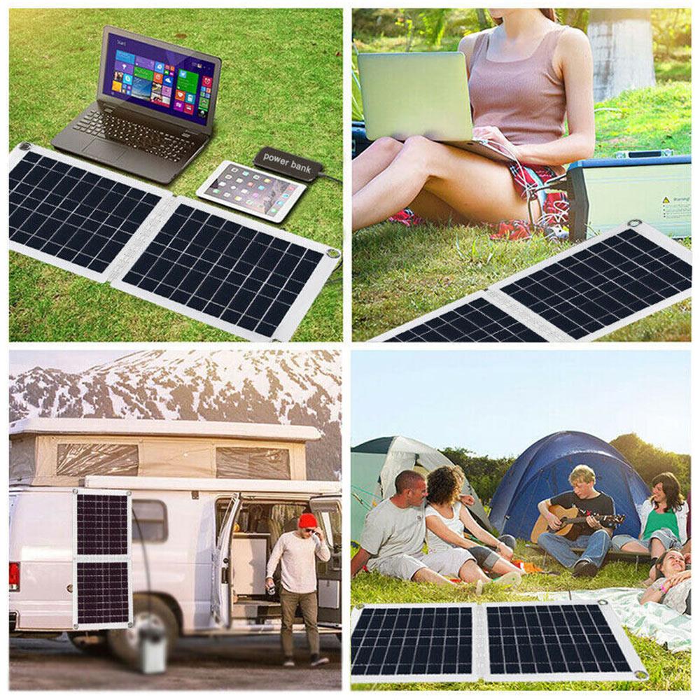 Panel Solar Flexible de 60W, Panel Solar monocristalino, plegable, doble USB, para teléfono, batería de coche, electrónica, 18V/12V/9V/6V
