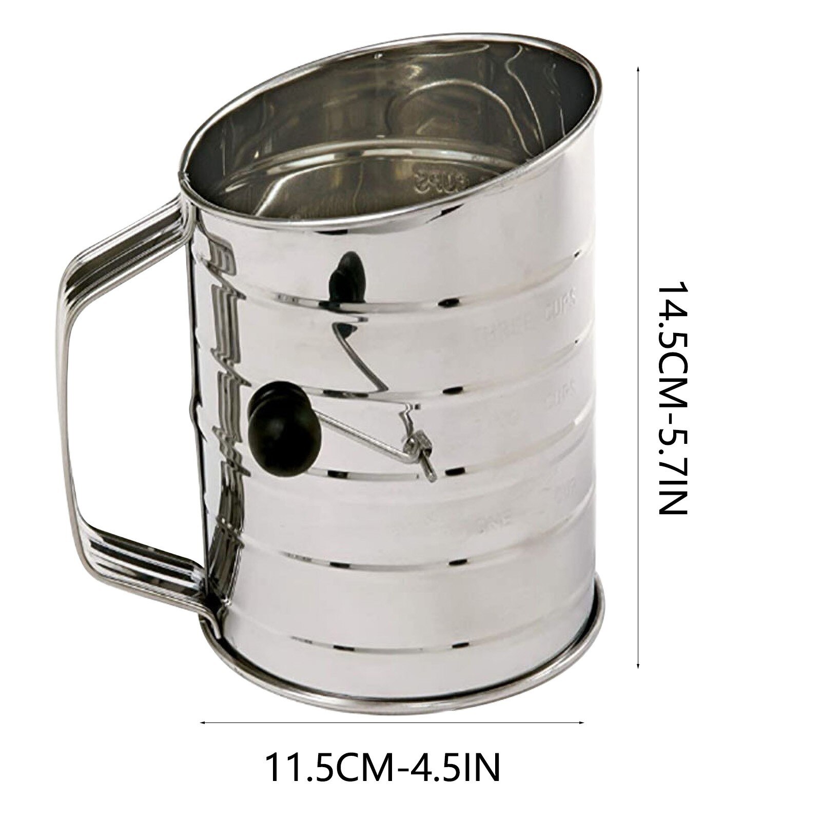3-Cup Stainless Steel Rotary Hand Crank Flour Sifter with 2 Wire Agitator Baking Tool Crank Flour Sifter Shaker Kitchen Tools