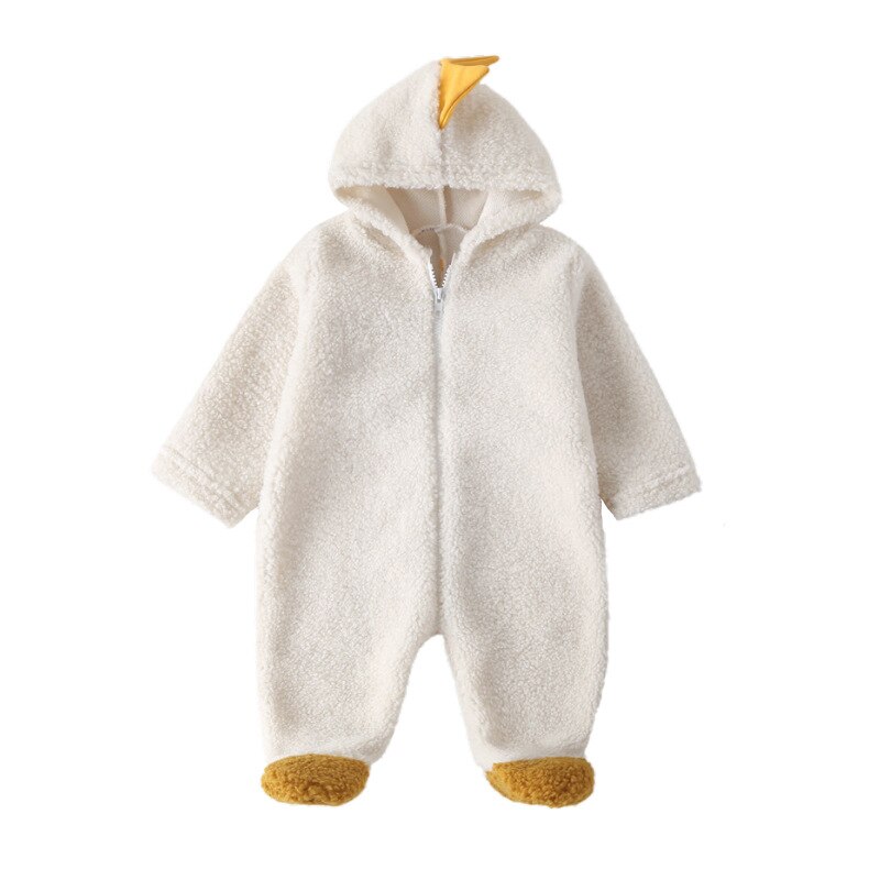 Herfst Winter Pasgeboren Baby Dikke Coral Fleece Footies Dinosaurus Lange Mouwen Hooded Jumpsuit Meisjes Jongens Warme Klim Kleding: WHITE / 80