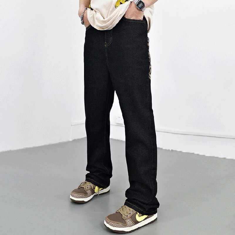 Achterzakken Leopard Stars Borduren Ripped Spliced Heren Denim Broek Lente High Street Oversized Casual Losse Jeans Broek