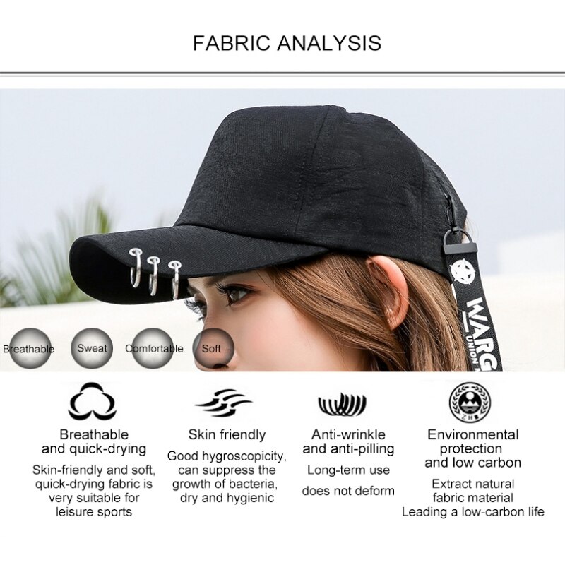 Gorra de Hip Hop con aros de hierro, visera de algodón ajustable con visera, ajustable, con visera, ropa deportiva, gorra de béisbol