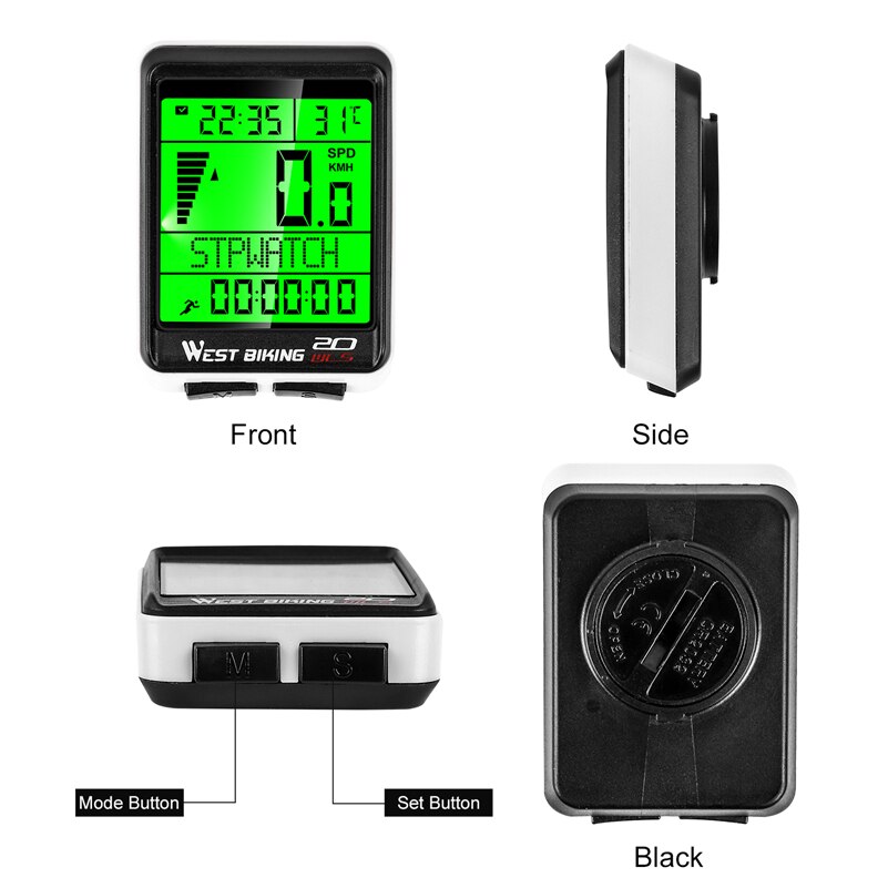 WEST BIKING LED Bicycle Computer Wireless 5 Language Cycling Bike Odometer Stopwatch Speedometer 2.1in Waterproof Bike Computer
