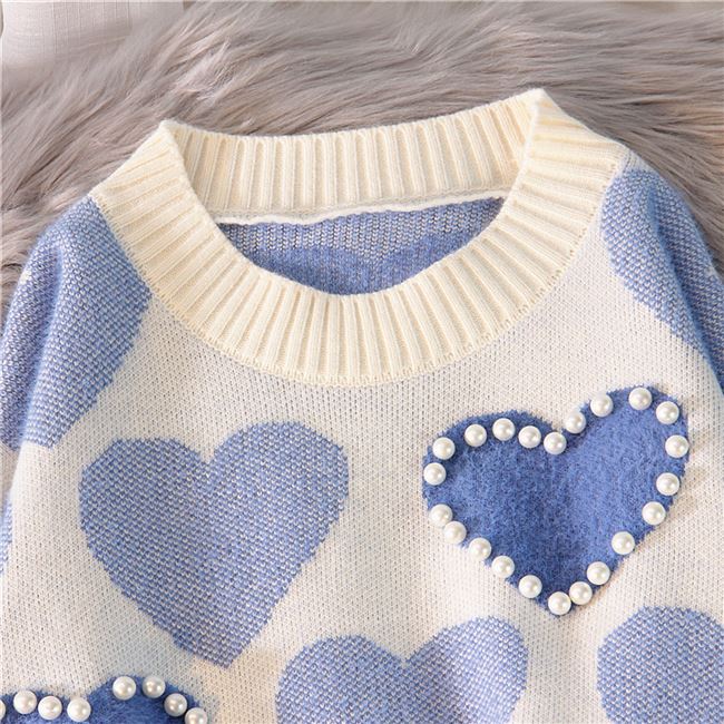 Pull en Jacquard épais tricoté pour femme, ample et rose avec perles, style coréen, collection automne et hiver