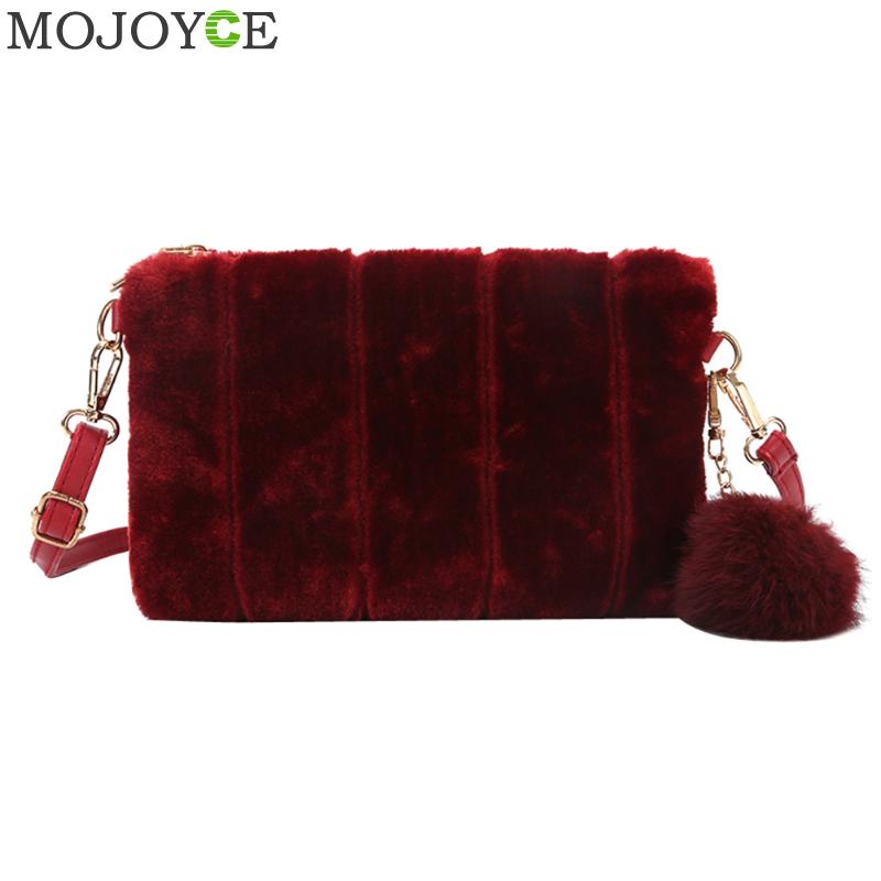 Winter Vrouwen Clutch Bont Pluche Zakken Casual Purse Soft Vrouwen Crossbody Tassen Mode Handtas Portemonnee Bolsas Feminina: Rood