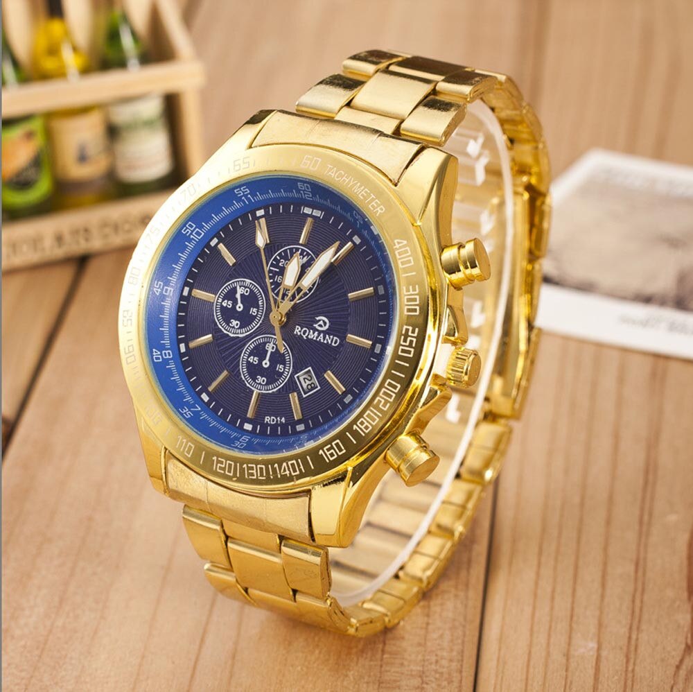 Mannen Goud Diamanten Horloge Band Analoge Quartz Horloge Luxe Rvs Business Horloge Relogio Masculino