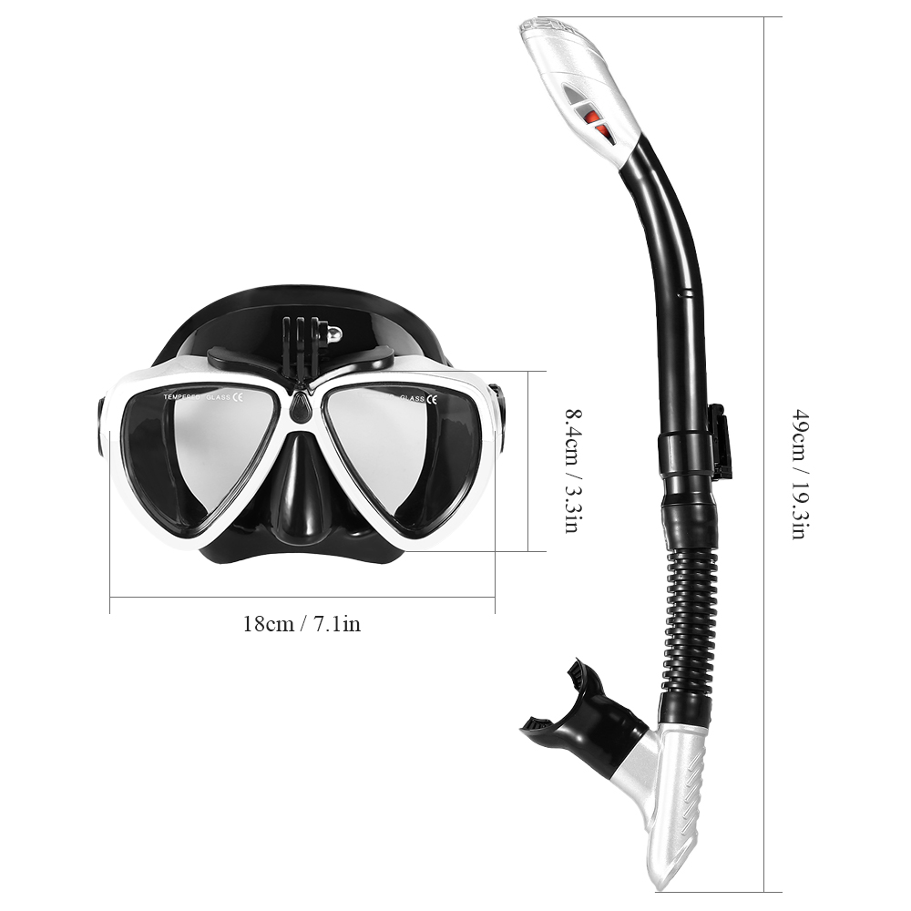 Professionele Duikbril Scuba Snorkel Zwemmen Goggle Droog Snorkel Buis Set Mannen Vrouwen Anti-Fog Bril Met Camera Gopro houder