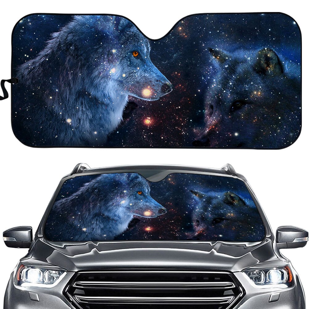 Windshield Sun Shade for Car Cool 3D Moon Wolf Printed Front Windshield Sunshade for Men Protect Car Interior Shade: YSFA0744HC
