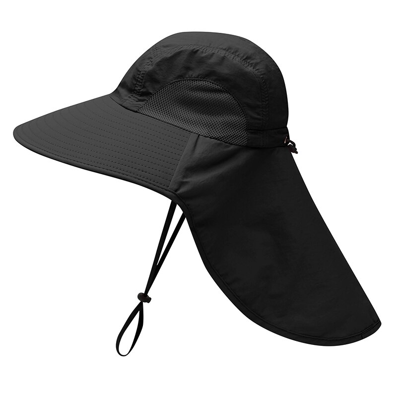 Camoland Waterdichte Emmer Hoeden Voor Mannen Vrouwen Zomer Upf 50 + Zonnehoed Lange Brede Rand Outdoor Wandelen Vissen Caps met Nek Flap: Black