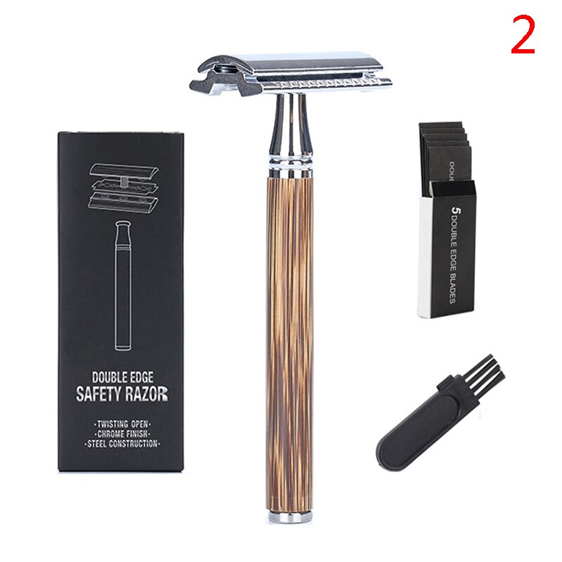 Eco Friendly Men Shaving Razor Classic Bamboo Handle Double Edge Safety Razor For Mens ShavingHair Removal 10 Shaving Blades: N2
