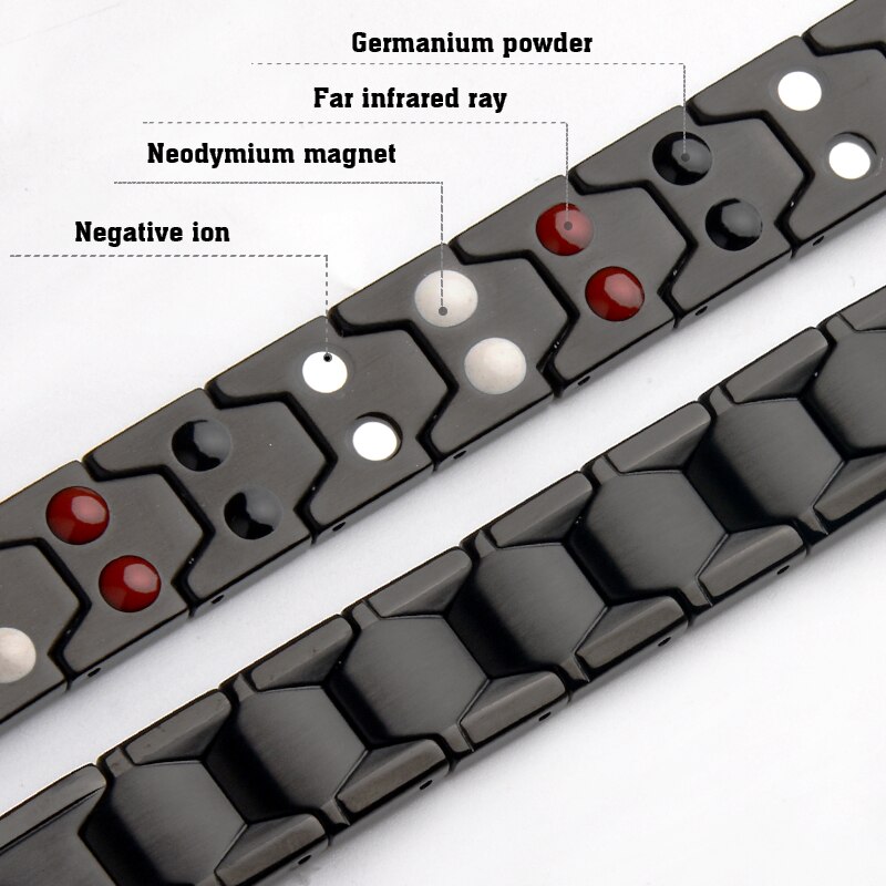 LITTLE FROG Health Magnetic Therapy Bracelet Men Jewelry Black 316L Stainless Steel 4 Elements Bracelets & Bangles 10239