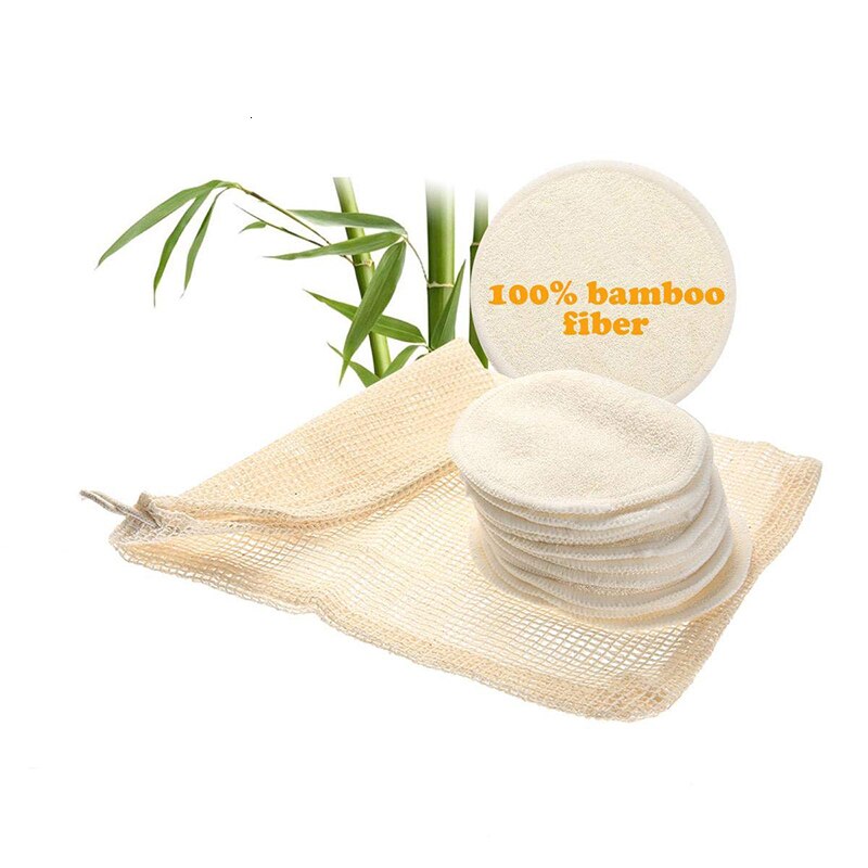 12 pakker økologiske bambusfjernerpuder genanvendelige med vaskepose, ansigtsvaskeservietter vaskbare til øjet ansigtsmakeupfjernerserviet