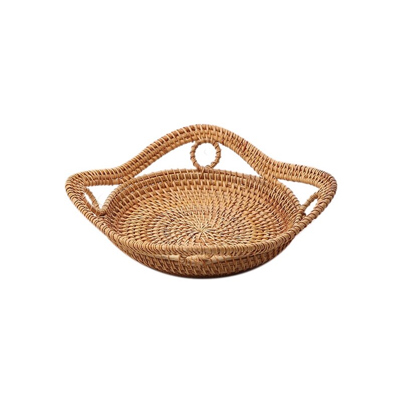 Handgeweven Rotanmand - Kleine Geschulpte Manden - Ronde Rieten Mand - Rieten Opbergmand - Rotanmand met Deksel,M