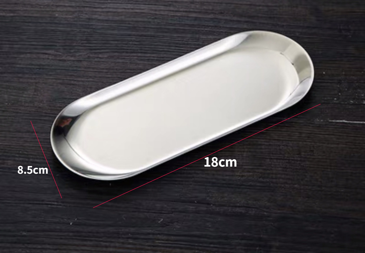 Stainless Steel Tray Oval Heart Round Plate Jewelry Storage Tray Nordic Style Cosmetic Organizer Dessert Dining Kitchen Plate: Oval-silver-small