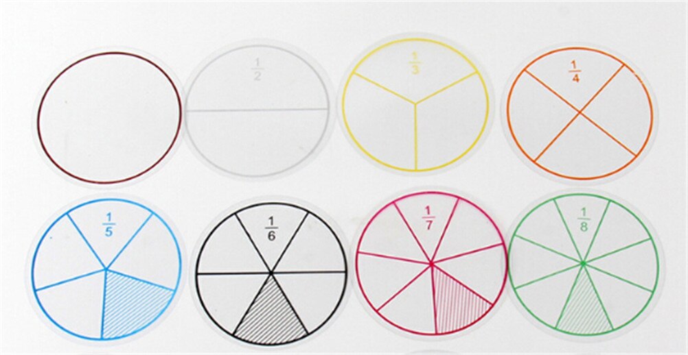 12pcs/lot Math Fractions Circles Toy Plastic Numbered Fractions Circles Math Chips Mathematics Number Toy Dia. 8cm