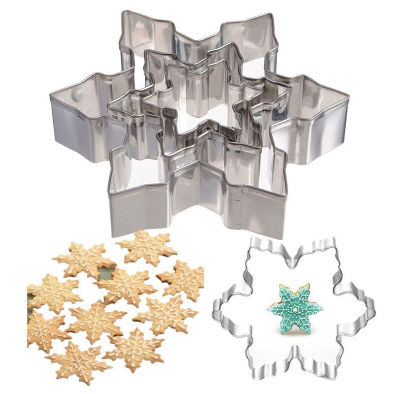 3Pcs Snowflake Cake Decorating Fondant Plunger Cutters Mold Mould Cookies Gereedschappen Keuken Biscuit Rvs Bakvormen