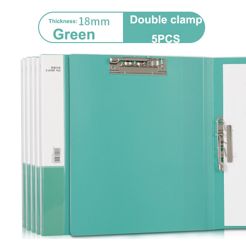 5pcs A4 Double Board Folder Strong Clip File Folder Board, Paging Book Clip Storage Box, Student Board Folder Office Supplies: Double Clip green