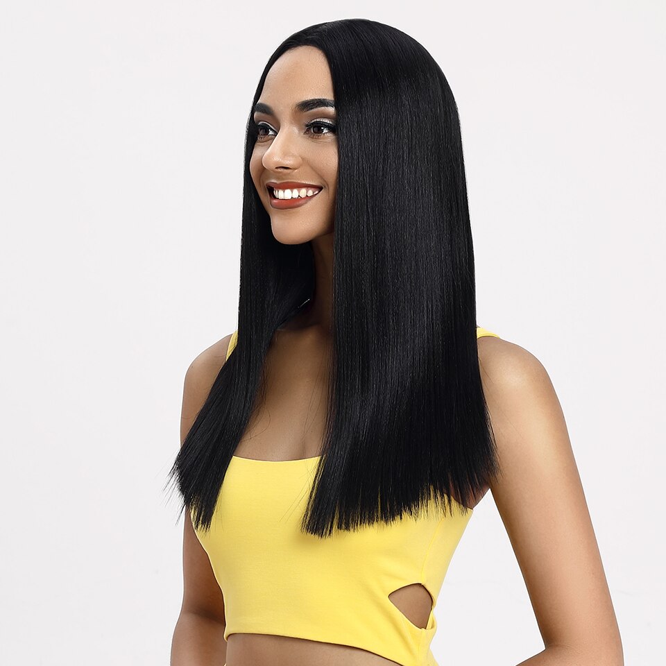 Cabelo mágico 20 "Polegada peruca dianteira do laço do cabelo reto sintético natural linha fina resistente ao calor parte do meio do cabelo da fibra para preto