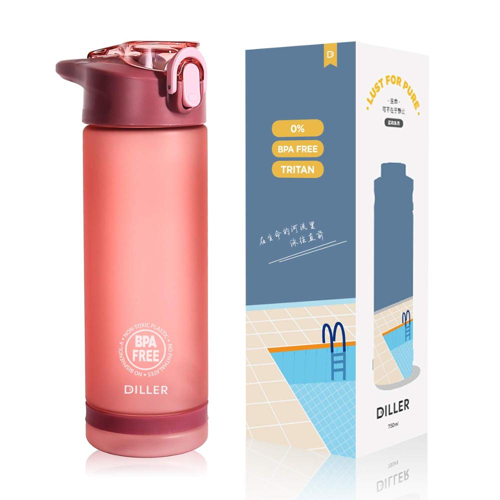 Diller Water sport fles met Stro voor Gym Fles BPA Gratis tritan plastic Sport Shaker water + flessen 750ml voor Kid/Vrouwen: 0.55L / Rood