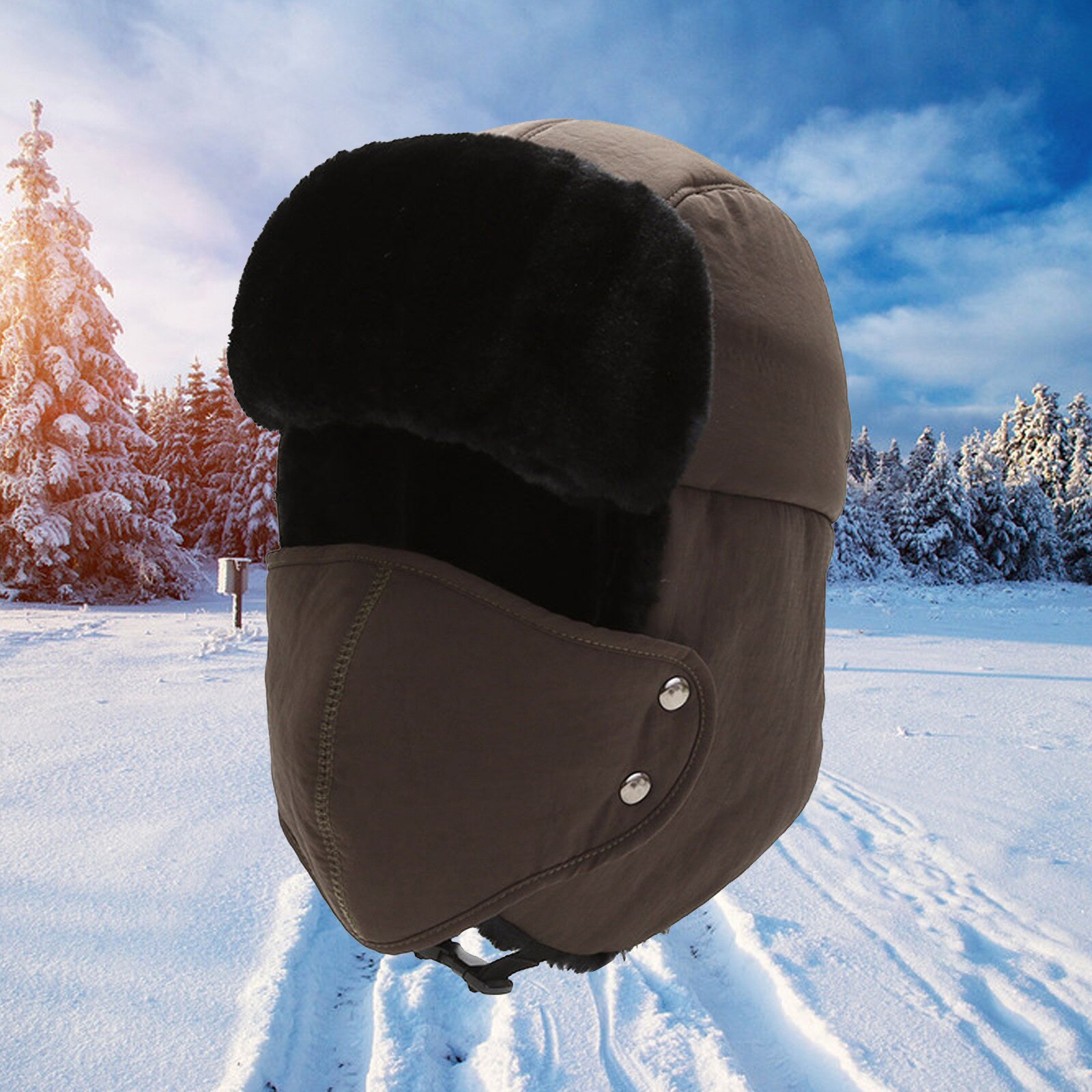 1 pz inverno spesso bombardiere russo cappello paraorecchie traspirante maschera staccabile cappelli donna uomo freddo inverno caldo pelliccia copricapo sci Ushanka: cachi 