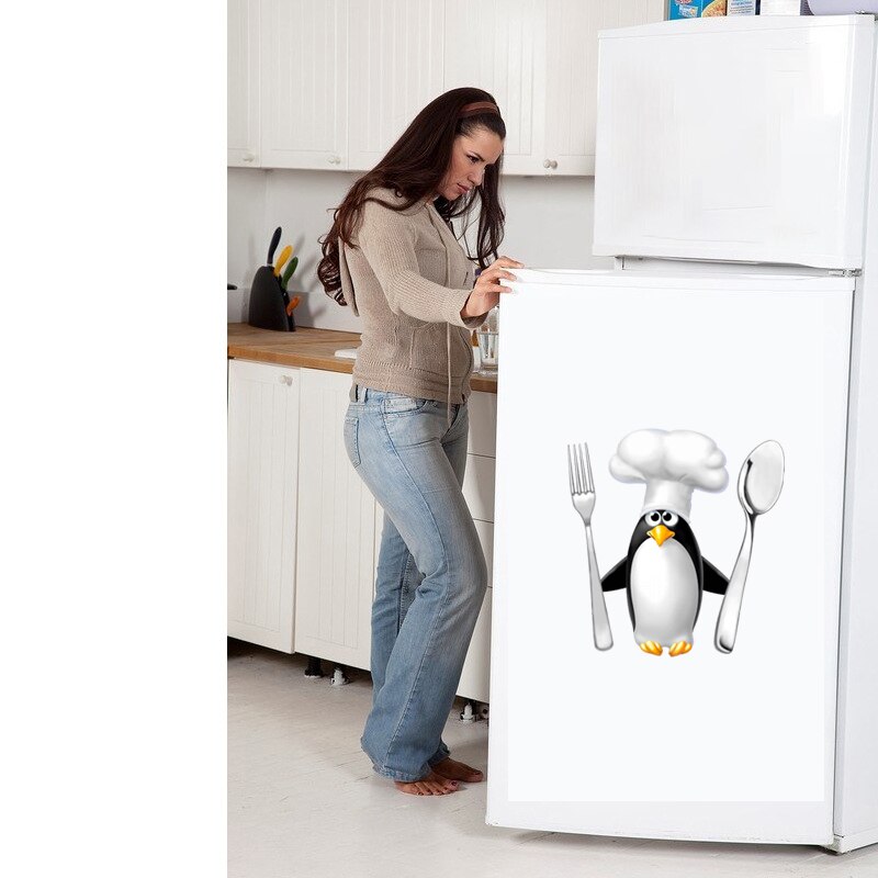 Three Ratels QC157 Funny Penguin chef refrigerator Decal kitchen sticker