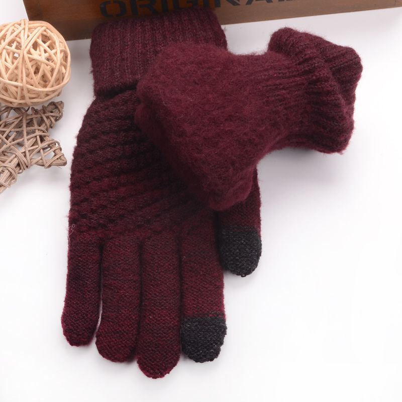 Gloves Men Winter Thicker Printed Simple All-match Soft Trendy Warm Knitting Gloves Mens Touchscreen Outdoor Mitten: red