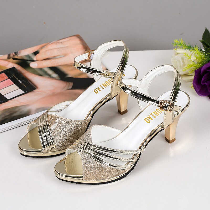 Peep toe High Heels Sandals Women Summer Shoes Brand Women Sandals Casual Lady Heels 6cm Gold Silver Pink A3422