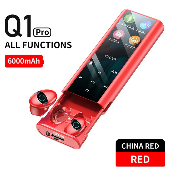 Qcr MP3 Draadloze Bluetooth Oortelefoon Oordopjes Multifunctionele MP3 Speler Oordopjes IPX7 Waterdichte 9D Tws Oortelefoon 6000Mah Power bank