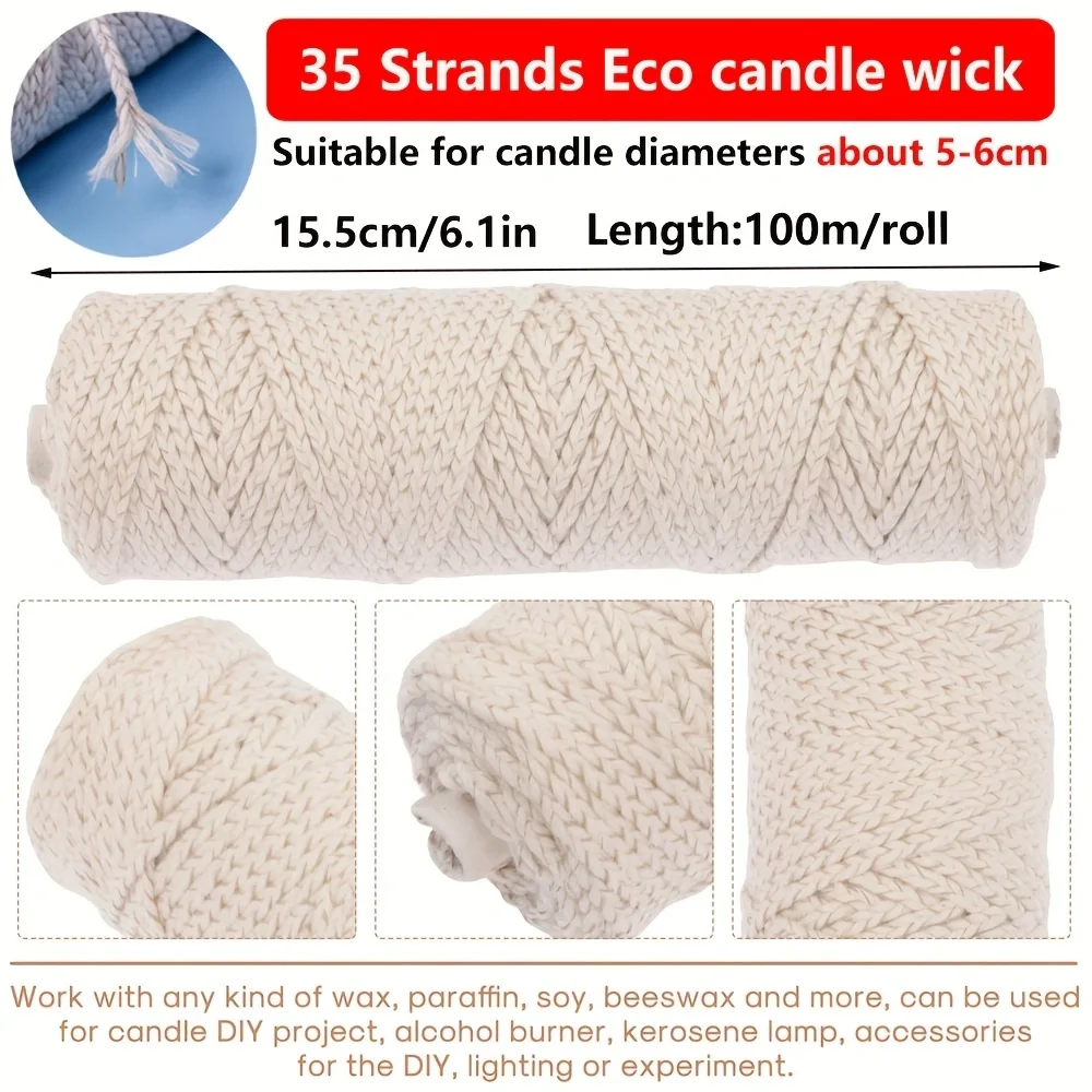 Kit de fabricación de velas con mecha de vela de 100m/rollo, mechas de velas ecológicas para herramientas de fabricación de velas DIY, para entusiastas hechos a mano: Borgoña