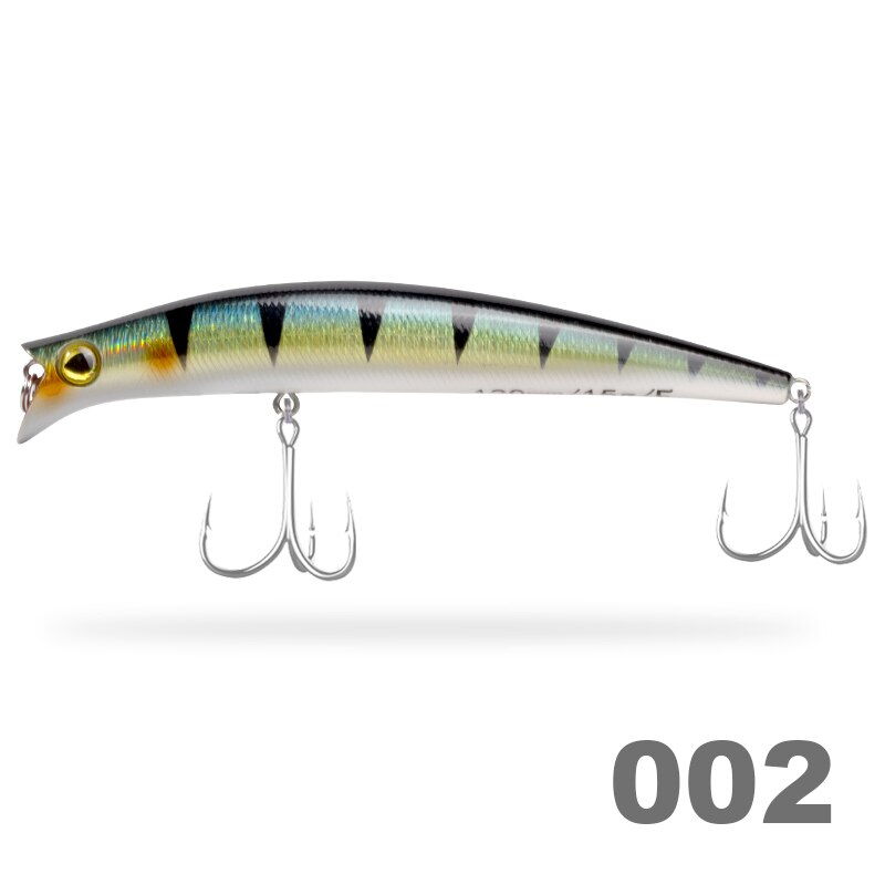 Señuelos de pesca D1 KOMOMO II Minnow, anzuelos duros artificiales flotantes de 120mm/15g, Wobblers de agua salada para pesca de lubina, aparejos de pesca: 002
