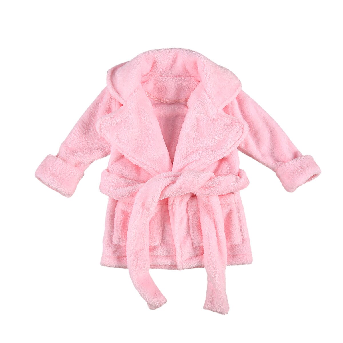 Herfst Winter Kids Meisjes Badjas Nachtkleding Effen Fur Lange Mouwen Turn Down Kraag Pocket Gewaden 3 Kleuren 1-6Y: Roze / 4 T