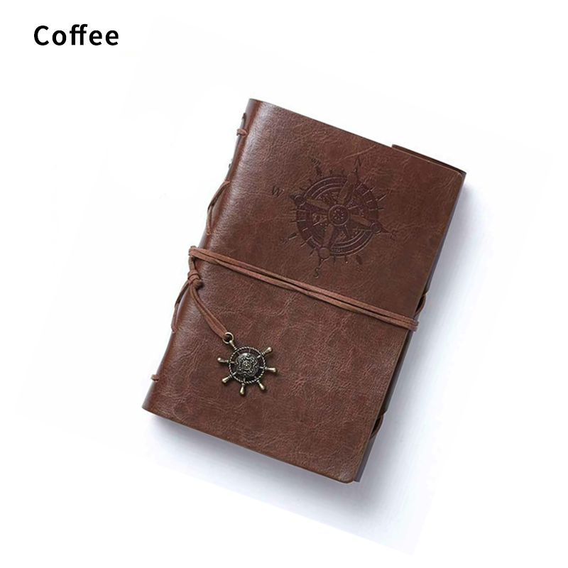 Retro spiral notatbok dagbok notisblokk vintage pirat anker pu læromslag notatbok utskiftbar skrivesaker reisedagbok: Kaffe