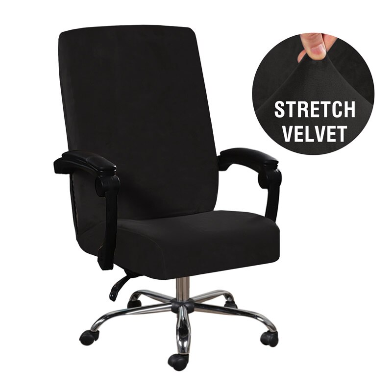 Funda de terciopelo elástica para silla de Gamer, cubierta de Jacquard giratoria para sillón de ordenador, Bar y oficina: Black