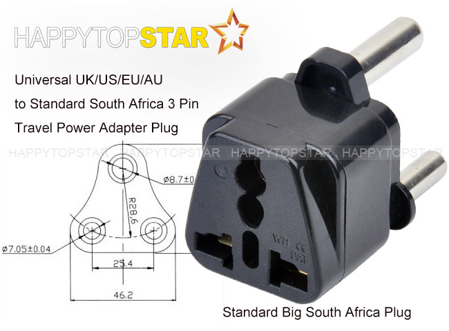 Black Universal UK/US/EU/AU EURO 3 Pins / 2 Pins Socket to Big South Africa S. Africa ZA 3 Pin Travel Power Adapter Adaptor Plug: Default Title