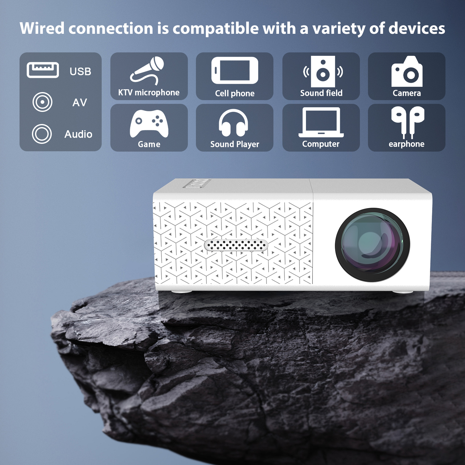 Projektor, kompakter tragbarer Projektor, USB-HDMI-Unterstützung, Mini-HD-Heimkino-Filmvideo für drinnen und draußen