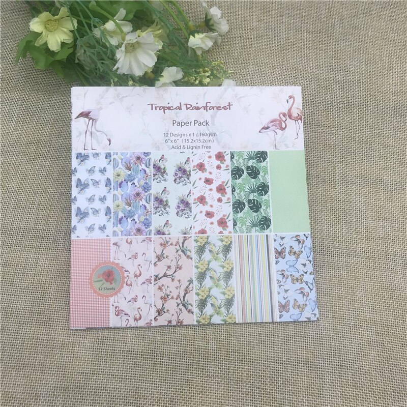 12pc flower tropical raimforest patterned paper Scrapbooking paper pack handmade craft paper craft Background pad