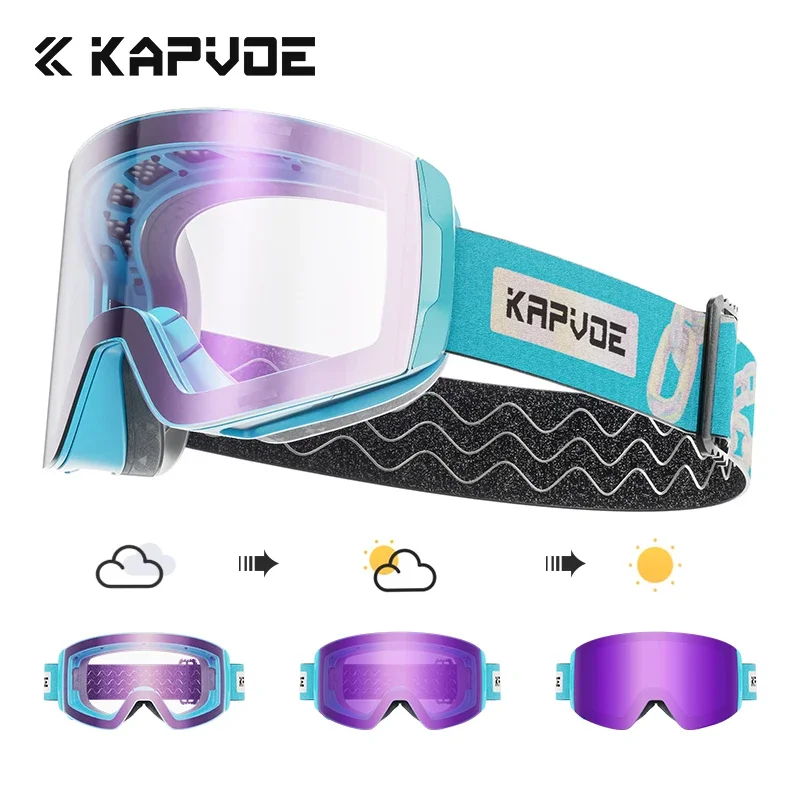 KAPVOE Photochromic Outdoor Sport Ski Snowboard Goggle Men UV400 Protection Women Glasses Magnetic Attraction Skiing Goggles: Red