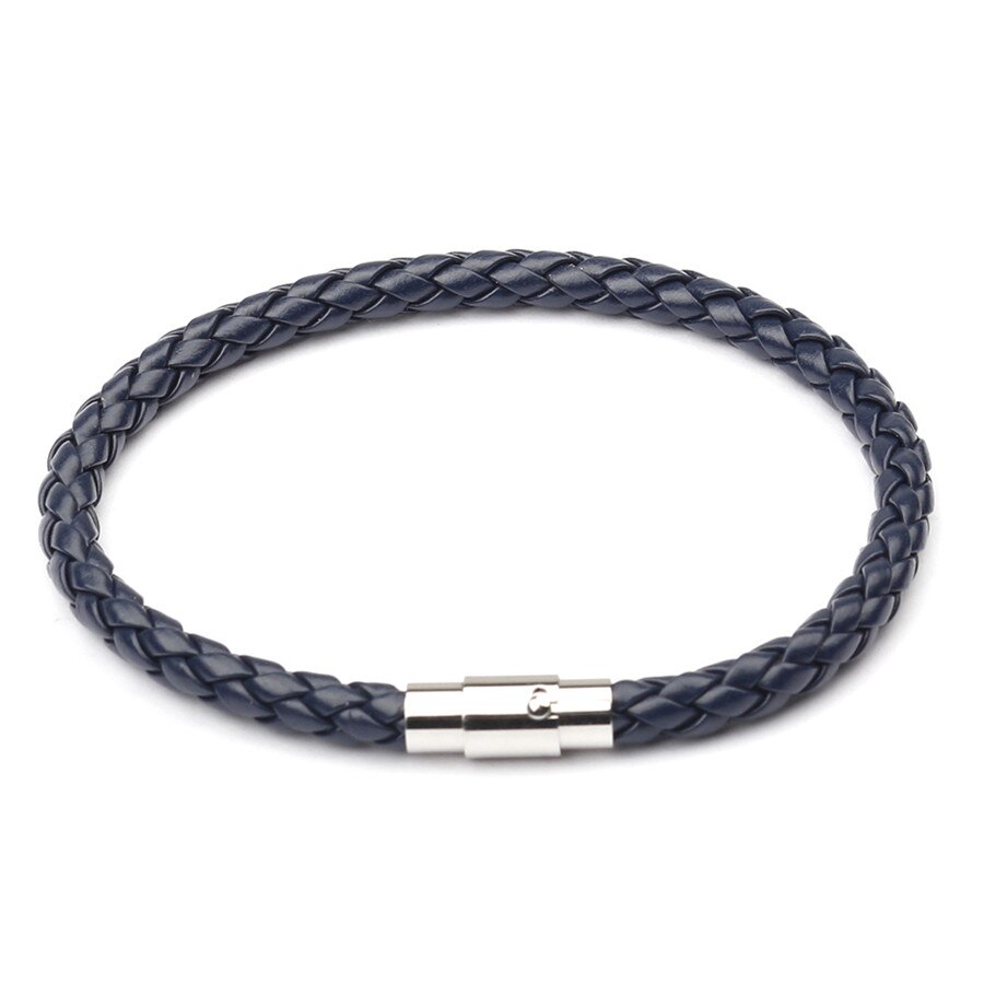 Pulseira de couro masculina, pulseira neutra de aço inoxidável preta: navy blue