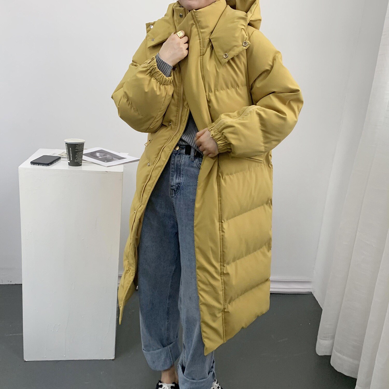 autumn and winter Korean down padded jacket loose and thick super long parker padded jacket