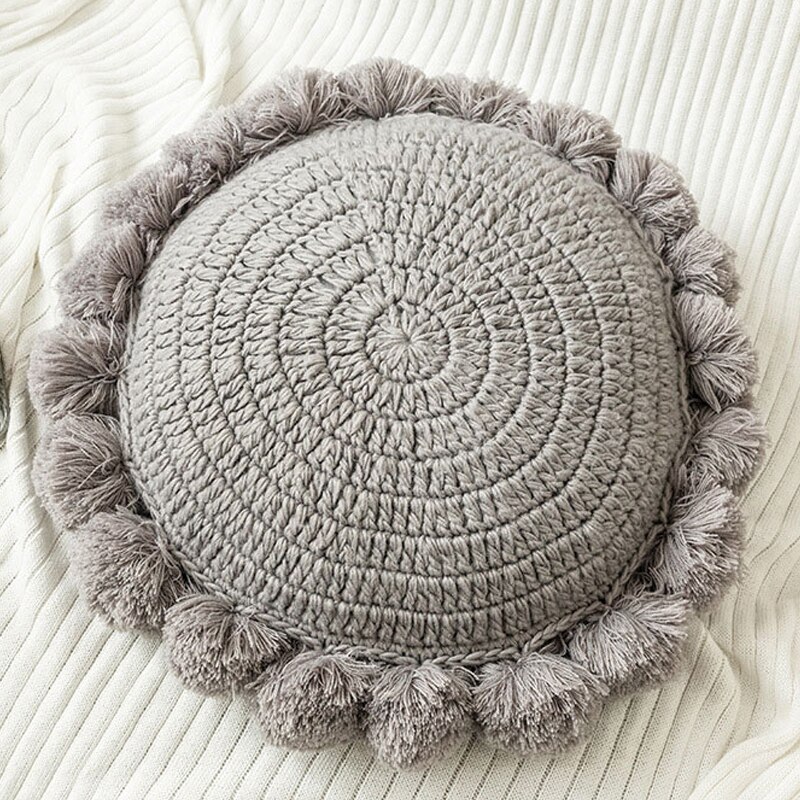 Aag Moderne Gebreide Kind Zitkussen Kwastje Bal Ronde Nordic Kids Floor Mat Zitten Pad Baby Booster Stoel Sofa Kussen matten: MAAG786-gray