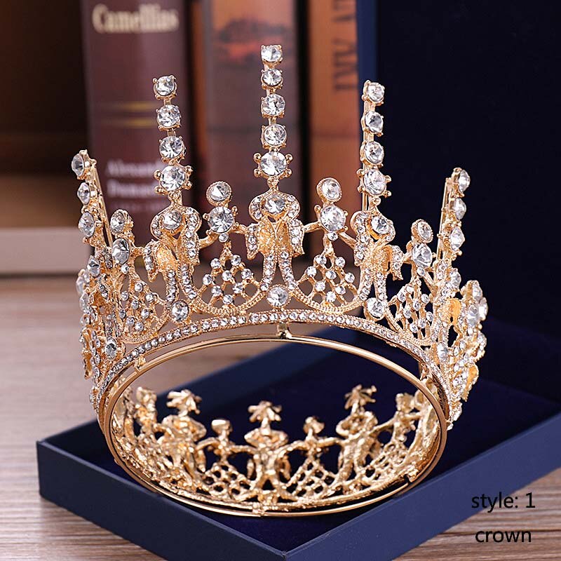 Forseven Volledige Cirkel Ronde Tiara En Kroon Rhinestone Crystal Diadem Bruid Coronale Hoofddeksel Haar Sieraden Accessoires Jl: gold