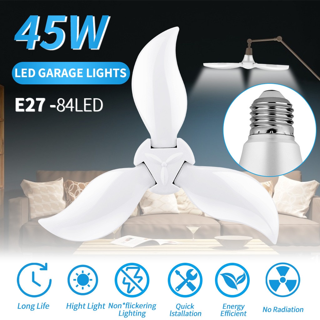 45W E27 LED Opvouwbare Fan Blade Lamp Garage Winkel Werklampen Thuis Plafond Armatuur Vervormbare Lamp 84LED 6500K industriële Lamp