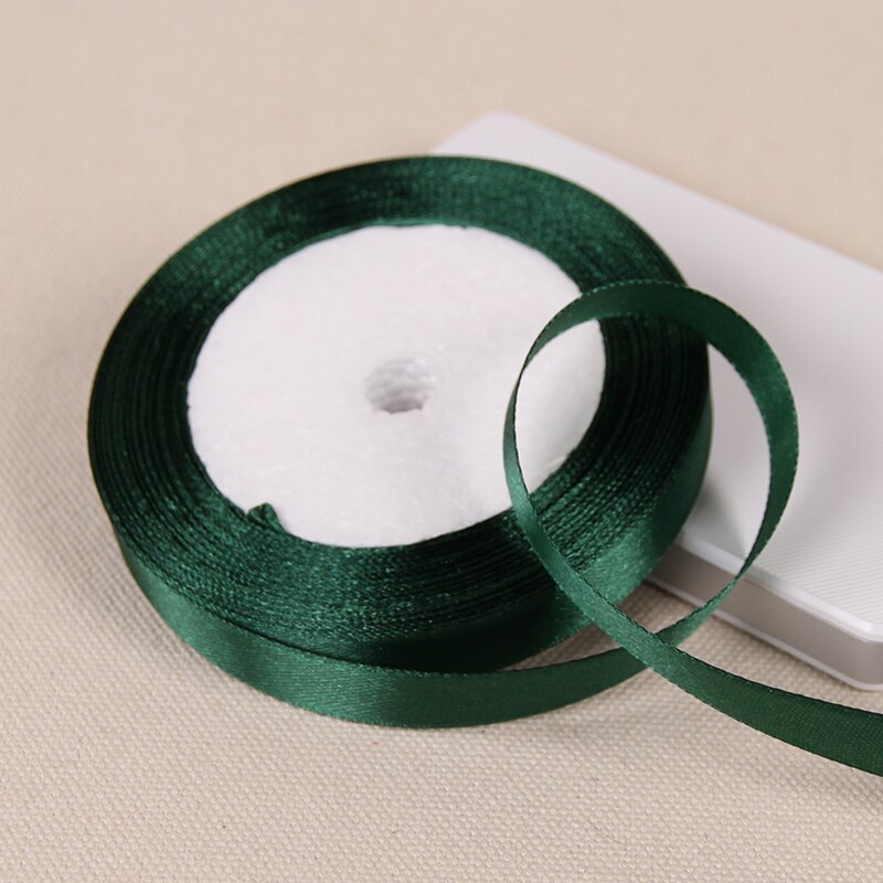 Cinta de satén de seda verde oscuro de 25 yardas, decoración del hogar para de boda, , ropa, tela de costura, Material de lazo, accesorios para el cabello DIY