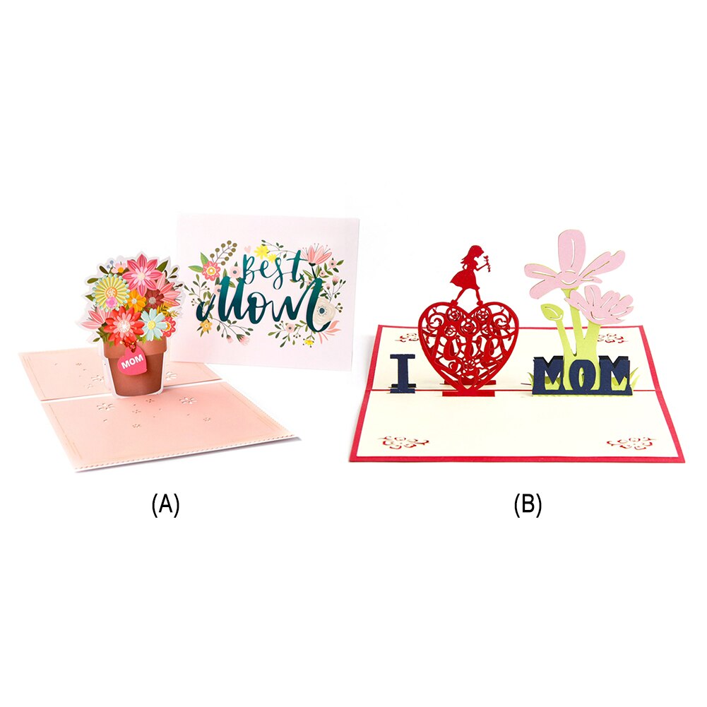 3D Mothers Day Cards Heart Flowers Bouquet Greeting Cards Wedding Anniversary with Envelope Birthday Card For Mom